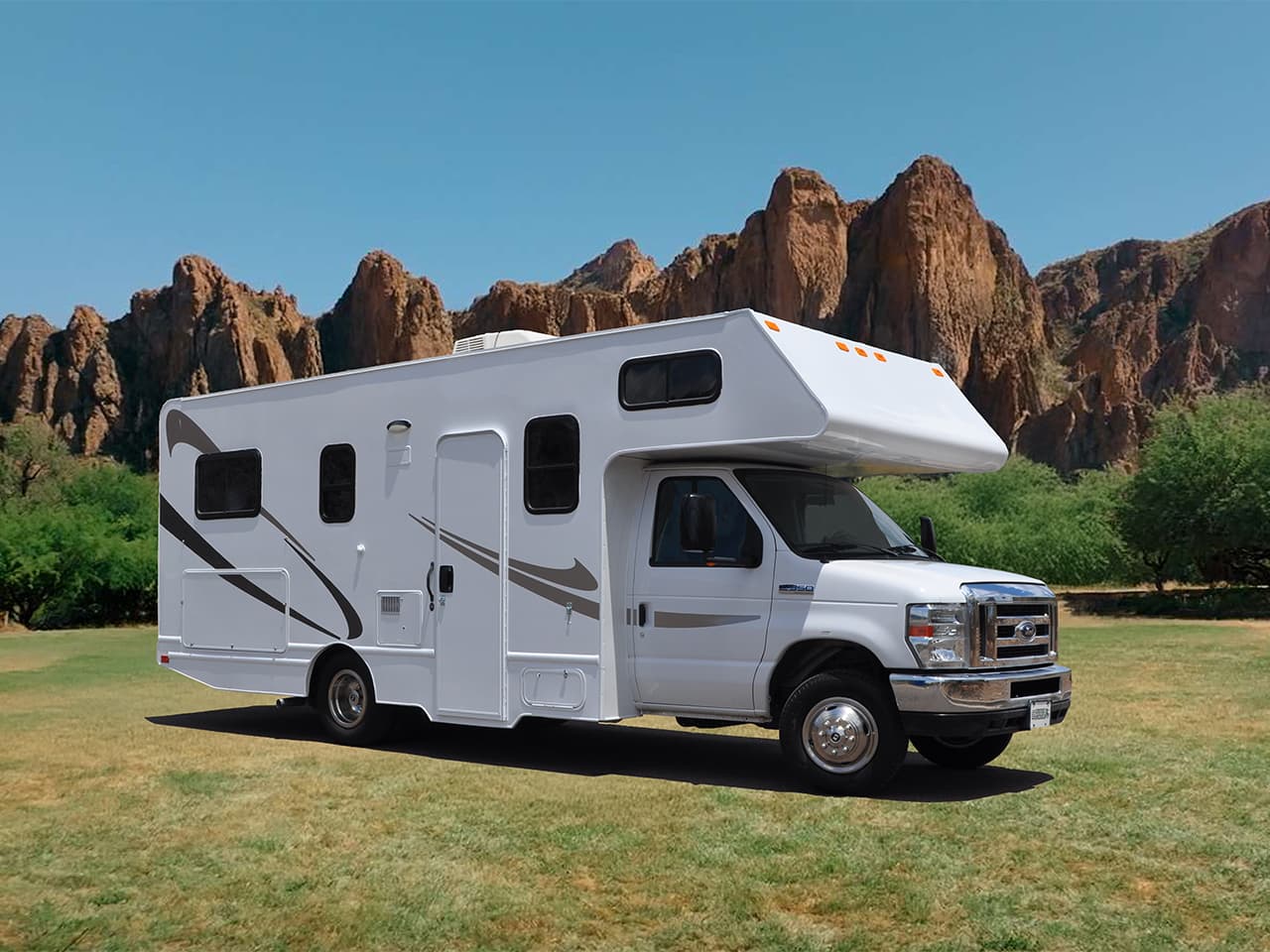 Full right and front view of the Tiffin Adventure 23TM