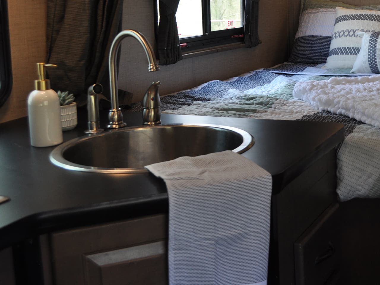 kitchen sink with towel